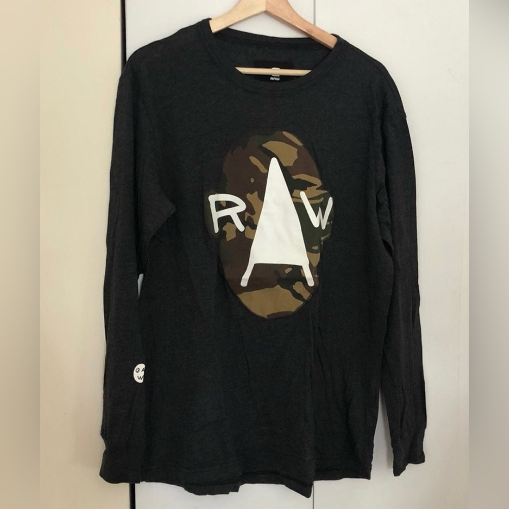 G-Star Raw Men GEULI R T Long Sleeve Logo T-Shirt Jersey Charcoal Size M NWOT